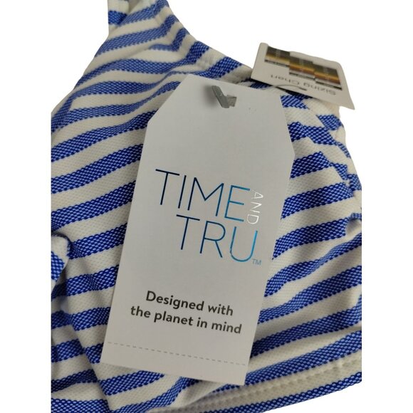 Time and Tru Womens Large Blue White Textured Stripe Bikini Top - Picture 5 of 8